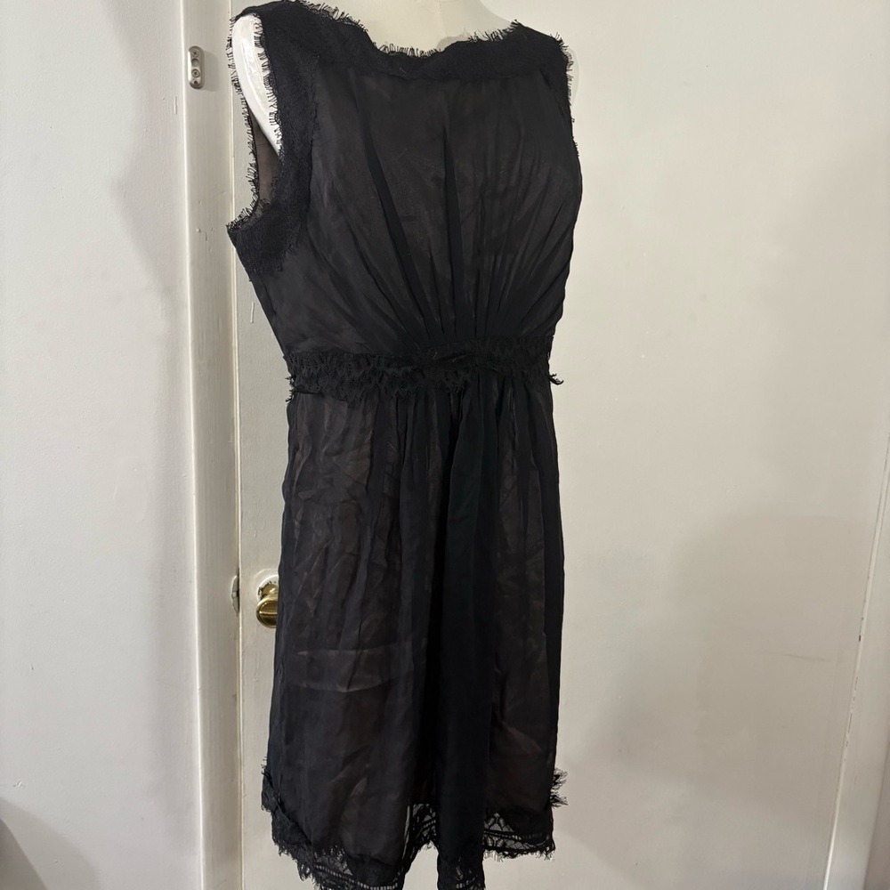 Jill Stuart Silk Sheer Black Dress Lace Trim Sz 12 Sexy Valentines Day‎